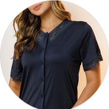 01 pijama curto feminino microfibra botao em renda bermuda azul noite