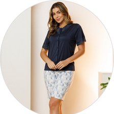 02 pijama curto feminino microfibra botao em renda bermuda azul noite