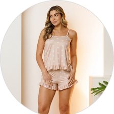 04 pijama curto short doll feminino microfibra babado de alcinha nude patinhas