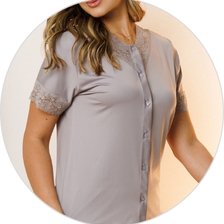 03 pijama curto microfibra capri detalhe botao e renda feminino cinza coracao