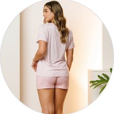 02 pijama curto microfibra feminino verao rosa balao poa