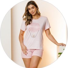 04 pijama curto microfibra feminino verao rosa balao poa