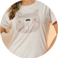 04 pijama curto microfibra feminino verao estampado bege