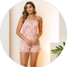 03 pijama curto feminino short doll microfibra alcinha reguladora salmao