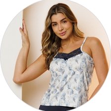 03 pijama curto feminino short doll microfibra de alcinha com regulagem e detalhe em renda azul noite