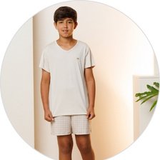 02 pijama curto microfibra infantil masculin bege