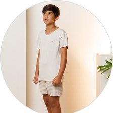 03 pijama curto microfibra infantil masculin bege