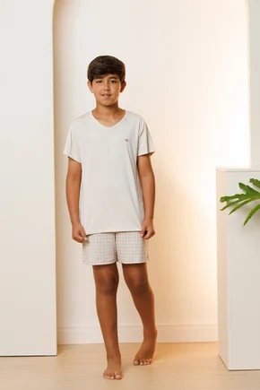 05 pijama curto microfibra infantil masculin bege