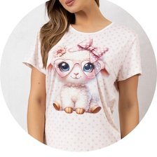 05 pijama curto feminino off microfibra de manga com estampa ovelha