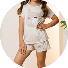 02 pijama curto infantil feminino microfibra estampa ursinho bege verao