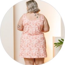 02 camisola curta plus size regata verao soltinha microfibra salmao flor