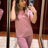 03 pijama microfibra curto feminino de renda com bermuda rosa liso