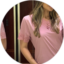 07 pijama microfibra curto feminino de renda com bermuda rosa liso