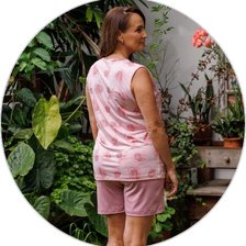 01 pijama curto feminino microfibra regatao com calcao rosa