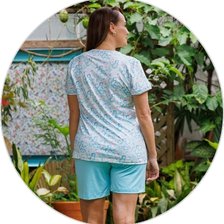 03 pijama curto feminino microfibra de manga com calcao estampado