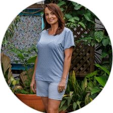 02 pijama curto feminino microfibra de manga poa com calcao azul