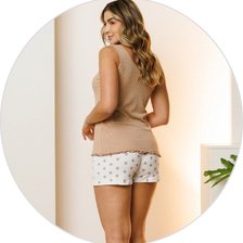 01 pijama curto feminino regata canelado detalhe babado de shorts patinha