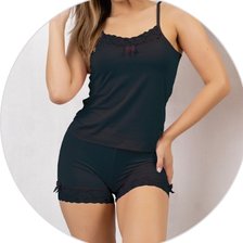08 pijama curto microfibra feminino short doll alcinha reguladora preto