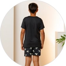 02 pijama curto microfibra infantil masculino preto dinossauro