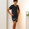 05 pijama curto microfibra infantil masculino preto dinossauro