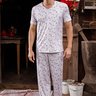 Pijama Masculino longo De Microfibra Estampado Natal Bege 