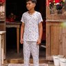 comprar pijama online menino natal microfibra calca juvenil manga verao familia lado