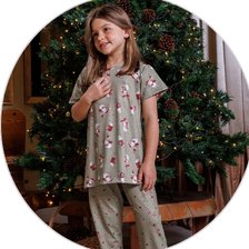04 pijama long infantil feminino verao microfibra estampa de natal verde