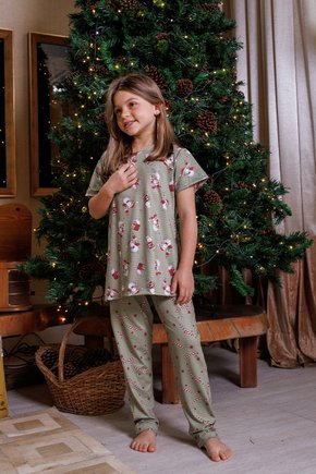 06 pijama long infantil feminino verao microfibra estampa de natal verde