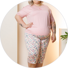 02 pijama curto feminino com renda microfibra capri plus size rosa chantilly
