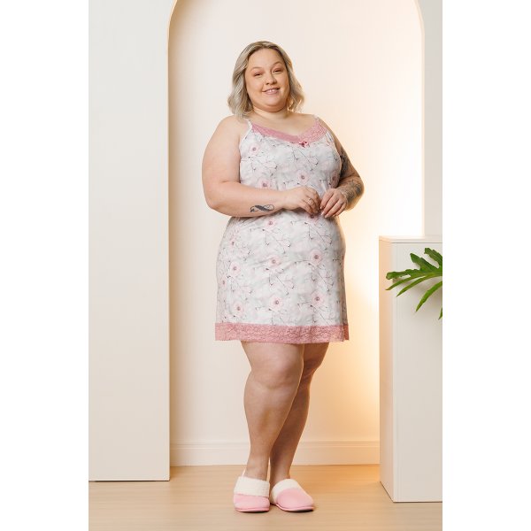 09 camisola curta plus size alcinha verao soltinha microfibra rosa floral