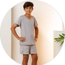01 pijama curto infantil masculino microfibra cinza de verao