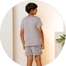 02 pijama curto infantil masculino microfibra cinza de verao