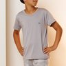 06 pijama curto infantil masculino microfibra cinza de verao