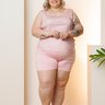 11 pijama curto regata shorts microfibra flor plus size rosa de poa