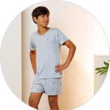 01 pijama curto infantil masculino microfibra azul estonado