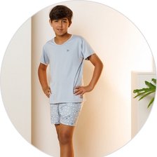 02 pijama curto infantil masculino microfibra azul estonado