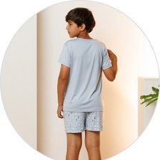 03 pijama curto infantil masculino microfibra azul estonado