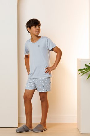 05 pijama curto infantil masculino microfibra azul estonado