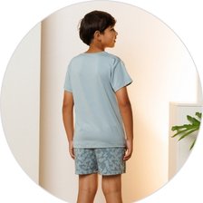 03 pijama curto infantil masculino microfibra verde estampado