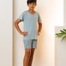05 pijama curto infantil masculino microfibra verde estampado