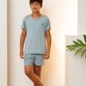 06 pijama curto infantil masculino microfibra verde estampado