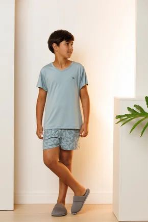 07 pijama curto infantil masculino microfibra verde estampado