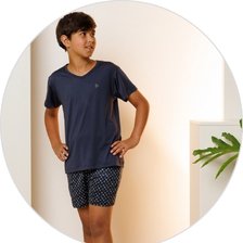 02 pijama curto infantil masculino microfibra azul classico