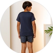 03 pijama curto infantil masculino microfibra azul classico