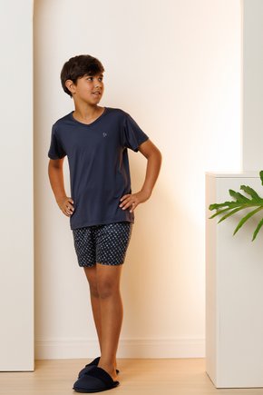 05 pijama curto infantil masculino microfibra azul classico