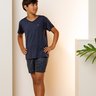 05 pijama curto infantil masculino microfibra azul classico