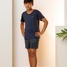 06 pijama curto infantil masculino microfibra azul classico