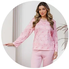 pijama feminino longo microfibra rosa fofuxa 2