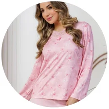 pijama feminino longo microfibra rosa fofuxa 4