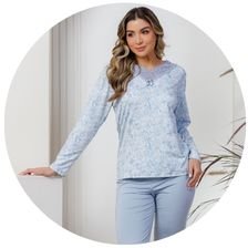 descritivo pijama feminino longo microfibra azul flanelado termico fofuxa 5